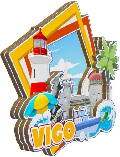 Vista 2 de Vigo Galicia España imán de nevera de madera 3D monumentos de viaje coleccionables recuerdos decoración hecha a mano -3771