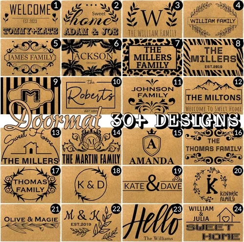 Vista 4 de Tapete personalizado para puerta delantera, patio, entrada, monograma, regalo para inauguración de la casa, bodas, aniversarios, plantilla de diseño