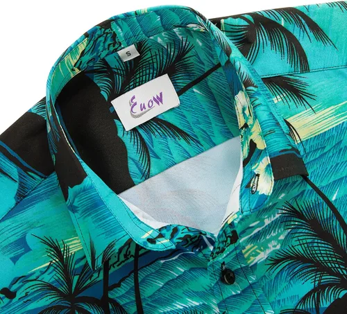Vista 4 de EUOW - Camisa hawaiana de manga corta para hombre, con botones, de verano, para playa