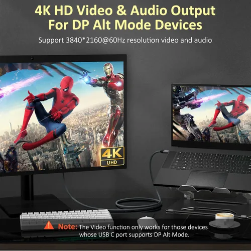 Vista 5 de QCEs Cable corto USB C a USB C 3.2 Gen 2 de 1.65 pies, transferencia de datos de alta velocidad de 20 Gbps, pantalla 4K, carga rápida de 100 W