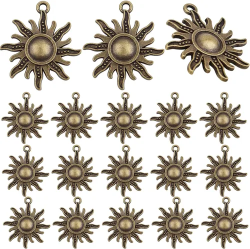 Vista 9 de Aylifu Sun Pendant Charm Alloy Tibetan Style Celestial Sun Charm Craft Supplies for DIY Earrings Necklace Bracelet Jewelry Making Christmas Party