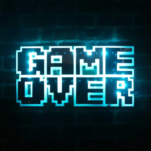 Vista 4 de Geek Alerts Iluminación LED 3D de 8 bits Pixel Game Over Silhouette Wall Mirror Sign, USB multicolor cambiante videojuego luz multicolor espejo