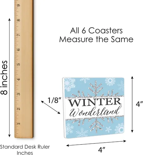 Vista 6 de Big Dot of Happiness Winter Wonderland – Copo de nieve para fiestas y decoraciones de boda de invierno – Posavasos – Juego de 6