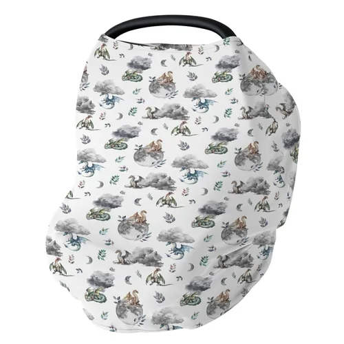 Vista 7 de Funda de asiento de coche de dragón y caballeros de cuento de hadas para bebés, dragones de fantasía, castillo de princesa, funda elástica 5 en 1