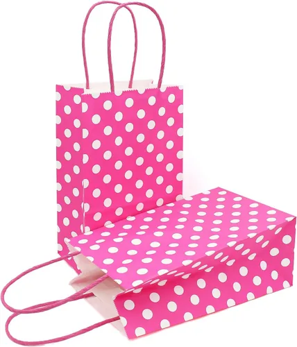 Vista 8 de AZOWA Bolsas de papel azul claro con lunares blancos, pequeñas bolsas de regalo de lunares azul claro para recuerdos de fiesta