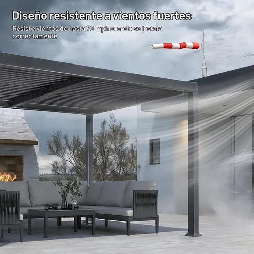 Vista 5 de Pérgola PURPLE LEAF con listones de 8 x 10 pies para exteriores con sistema de drenaje
