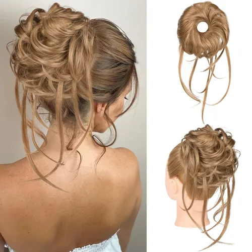 HOOJIH Pieza de pelo desordenado de moño – Extensiones superlargas despeinadas, cola de caballo ondulada con banda elástica para mujeres y niñas,