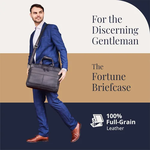 Vista 2 de Luxorro Maletín de cuero de grano completo para hombre, bolsa para laptop con compartimento de cuero para computadora
