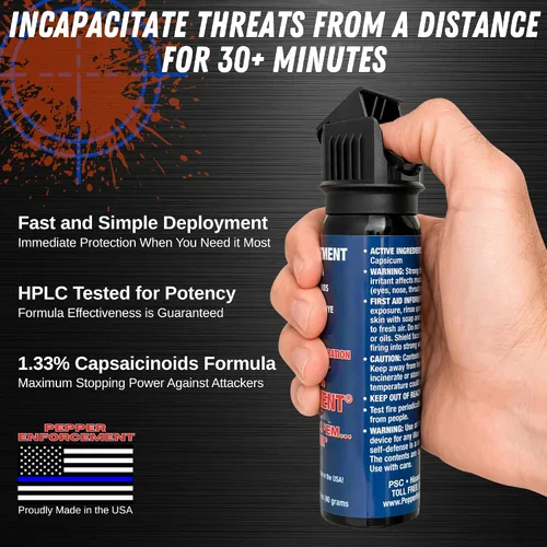 Vista 3 de PE1110M-FT Splatter Stream Pepper Spray - Fórmula de grado policial de máxima resistencia 10% OC - Protección personal de autodefensa no letal
