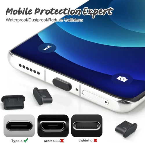 Vista 2 de Enchufe antipolvo USB C tipo C antipolvo cubierta USB C protector de puerto de carga tipo C con cepillo de limpieza para iPhone 15 Samsung