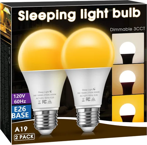 Vista 15 de Bombillas ámbar para dormir, A19 E26, luz cálida (2700K-1800K)