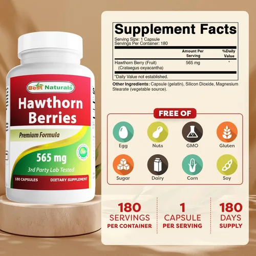 Vista 2 de Best Naturals Hawthorn Berry 565 mg 180 cápsulas (180 unidades (paquete de 1))