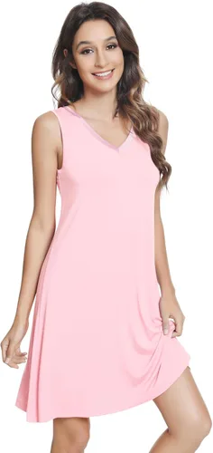 Vista 14 de NACHILA Nightgowns for Women-Viscose Made from Bamboo V Neck Nightshirts Verde Aqua
