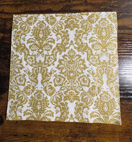Vista 2 de Boston International C797099 IHR - Servilletas de papel para bebidas de cóctel, 5 x 5 pulgadas, Palais Blanco/Oro