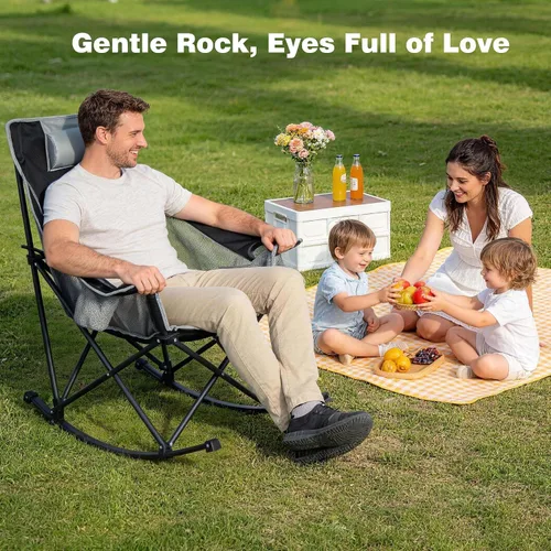 Vista 6 de SUNNYFEEL Silla de Camping con Balanceo, Silla Reclinable de Lujo Acolchada, Silla de Césped Plegable Extragrande con Bolsillo, Silla Resistente