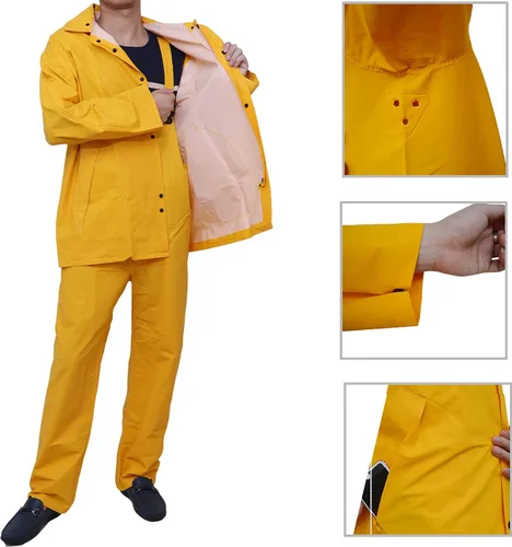 Vista 3 de RainRider Traje de lluvia comercial para hombre, de alta visibilidad, de cuero, resistente, impermeable, con peto, pantalones en general
