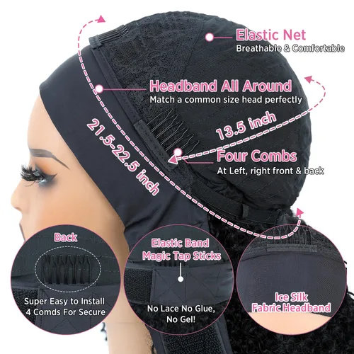 Vista 3 de Boopwine Peluca de cabello humano rizado con diadema para mujeres negras, 28 pulgadas, sin pegamento, sin encaje frontal, peluca de cabello virgen