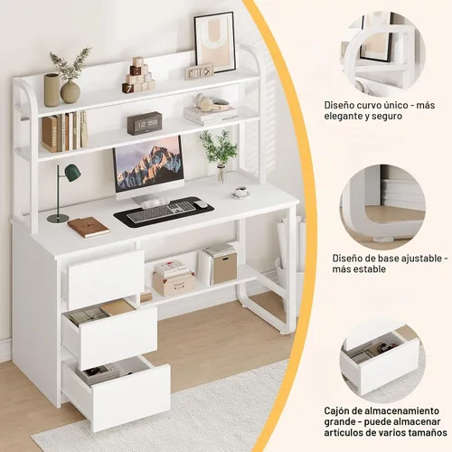 Vista 6 de MaverickFurni Escritorio blanco para computadora de 55 pulgadas
