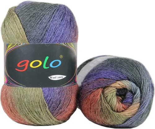 Vista 3 de Hilo de lana golo para tejer 200 yardas, hilo Cachemire multicolor arcoíris