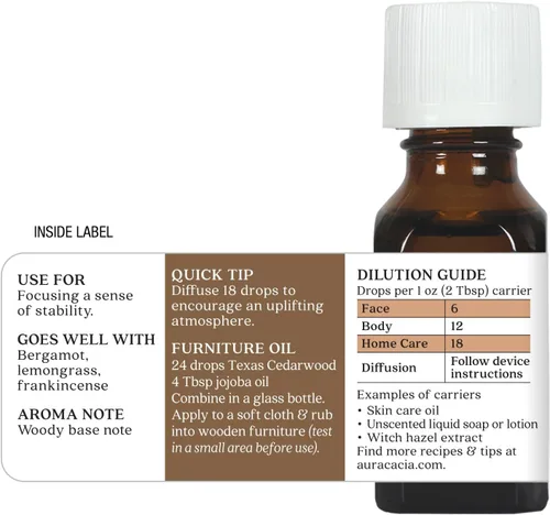 Vista 6 de Aura Cacia Aceite esencial de cedro de Texas puro 0.5 fl. oz. Juniperus Mexicana