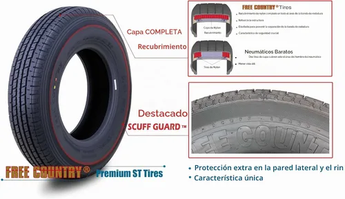 Vista 3 de Free Country GRAND RIDE Juego de 2 neumáticos Premium para remolque ST 175/80R13 de 6 capas, Rango de carga C con protector contra roces Premium