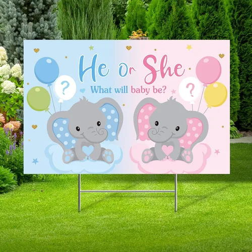 Vista 11 de Capoda Letrero de patio para baby shower con estaca Letrero de patio de revelación de género elefante azul y rosa, decoración de césped para niño