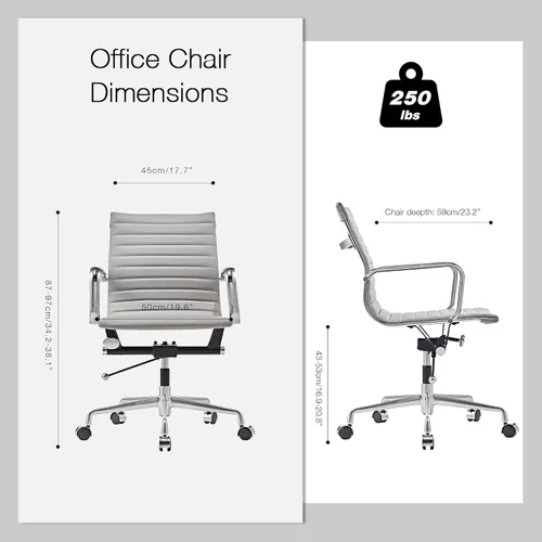 Vista 2 de Gray Office Chair, PU Leather Mid Back Adjustable Desk Chair Adjustable Height with Quiet Rolling Casters