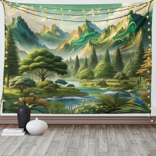 Vista 148 de Ambesonne Tapiz hippie, abrazo de hongos de ensueño y árbol de la vida místico y mandal verde, decoración de tela para colgar en la pared