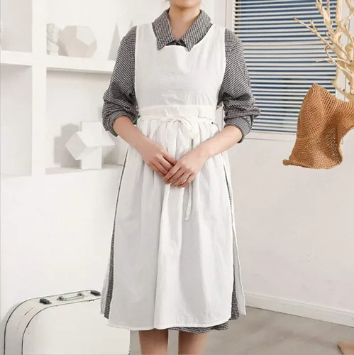 Vista 4 de Vestido estilo pinafore de algodón con cuello en V y cuello en V para mujeres y niñas