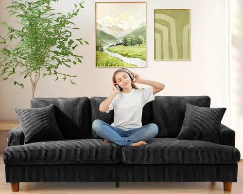 Vista 37 de Kidirect Silla de acento extragrande de 35.5 pulgadas, sillas de sala de montaje fácil, silla de lectura de pana para dormitorio, sillas de acento