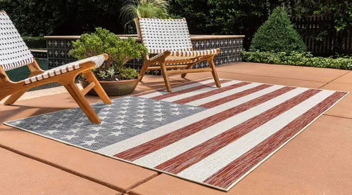 Vista 2 de Unique Loom Outdoor Collection Alfombra de área (3' 3' 3' x 5' 3' Rectángulo, Rojo/ Azul)