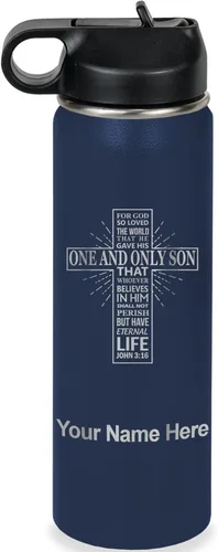 Vista 49 de LaserGram Botella de agua personalizada, versículo bíblico John 3-16, acero inoxidable de doble pared aislada al vacío con popote superior, regalo