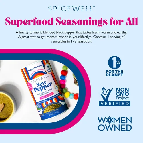 Vista 5 de Spicewell - Nuevo pimentero - Pimienta negra ayurvédica con cúrcuma, 21 vitaminas y minerales a base de plantas - Molido fino, sabor fresco