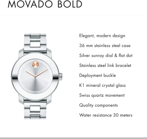 Vista 2 de Movado 3600084 para mujer Negrita - 3600084 36 mm Acero inoxidable
