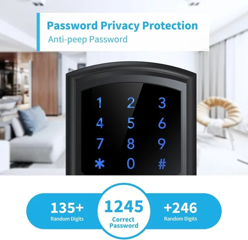 Vista 6 de Signstek Cerradura de puerta de entrada sin llave con asa, perilla de puerta de teclado digital, cerradura electrónica inteligente con código