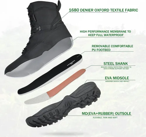 Vista 5 de Men's Waterproof Military Tactical Boots Lightweight Work Boot Insulated Hunting Boots, 8 Inches Lace-up Outdoor Boots, 400g Thinsulate