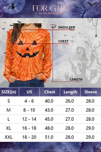 Vista 6 de For G and PL Sudadera de Halloween de manga larga con cuello redondo y calabaza para mujer