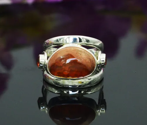 Vista 2 de Ravishing Impressions Precioso anillo de plata de ley 925 con ópalo de fuego mexicano y granate de piedra preciosa de plata de ley 925, Piedra