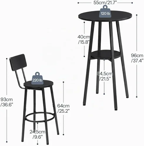 Vista 2 de HOOBRO Juego de mesa y sillas redondas de 3 piezas, juego de mesa de comedor redonda, mesa de pub y sillas para espacios pequeños, mesa de cocina