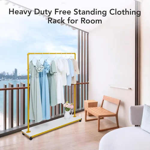 Vista 4 de Towallmark Perchero de ropa resistente de 63 pulgadas con ruedas y estante inferior para colgar ropa, perchero de metal para abrigos, camisas
