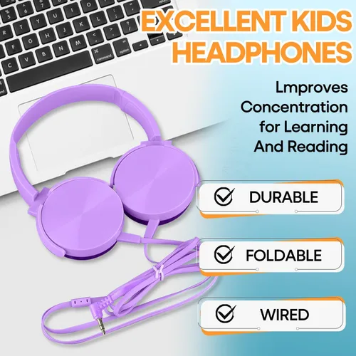 Vista 4 de Paquete de 5 audífonos para niños a granel para el aula escolar K-12, juego de auriculares duraderos para estudiantes, niños, adolescentes, niños