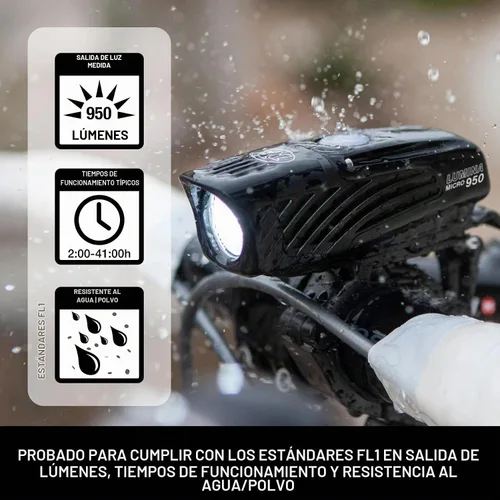 Vista 3 de NiteRider Lumina Micro 950 Luz delantera para bicicleta/Vmax+ 180 luces traseras para bicicleta, paquete combinado - Luces LED para bicicleta