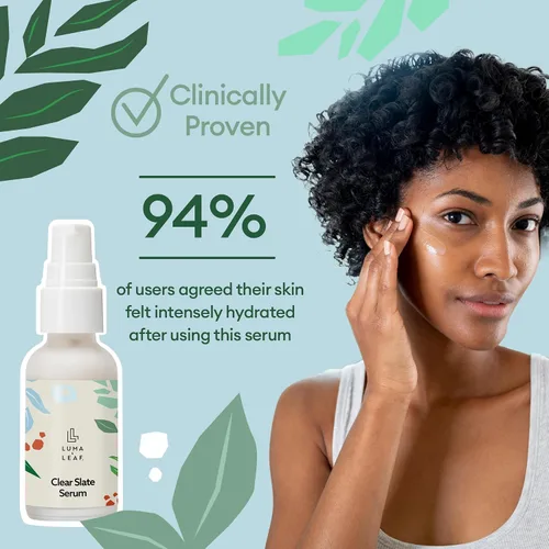 Vista 5 de LUMA & LEAF Clear Slate - Suero de niacinamida para la cara, enrojecimiento y alivio del acné con bakuchiol y aloe vera, suero facial vegano