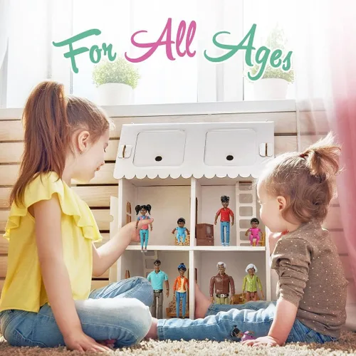 Vista 2 de Beverly Hills Doll Collection Sweet Li'l Family African American Dollhouse People - Juego de 9 figuras de acción para abuelo, abuela, mamá, papá