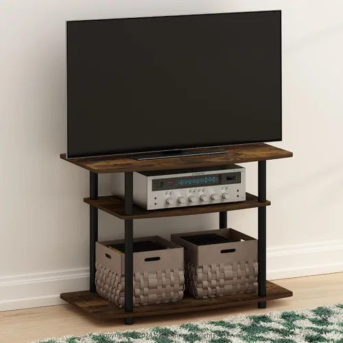 Vista 2 de Furinno Turn-N-Tube - Soporte para televisor de 3 niveles, centro de entretenimiento sin herramientas, consola de TV para televisores de hasta 32