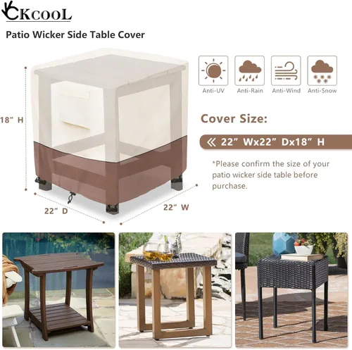 Vista 2 de okcool Funda para Mesa Auxiliar de Mimbre de Patio, Impermeable, Cuadrada, Funda para Mesa Auxiliar Pequeña de Patio, Adecuada para Mesa Auxiliar