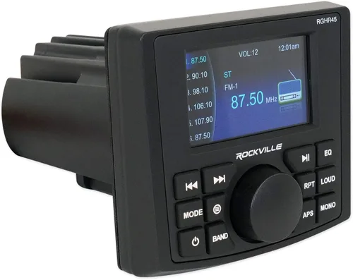 Vista 3 de Rockville RGHR45 - Receptor de agujero de calibre marino de 4 zonas, Bluetooth/Radio/Paquete remoto con cable con (2) Rockville WB65KLED 6.5