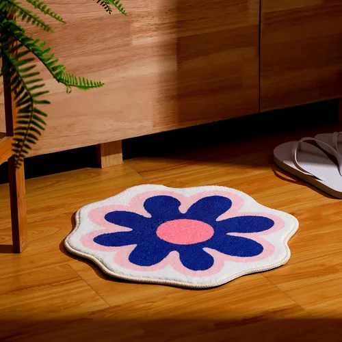 Vista 6 de Qunclay 4 tapetes de baño con diseño de flores, de 15.8 x 15.8 pulgadas, alfombra de baño lavable en forma de margarita, antideslizante, absorbente