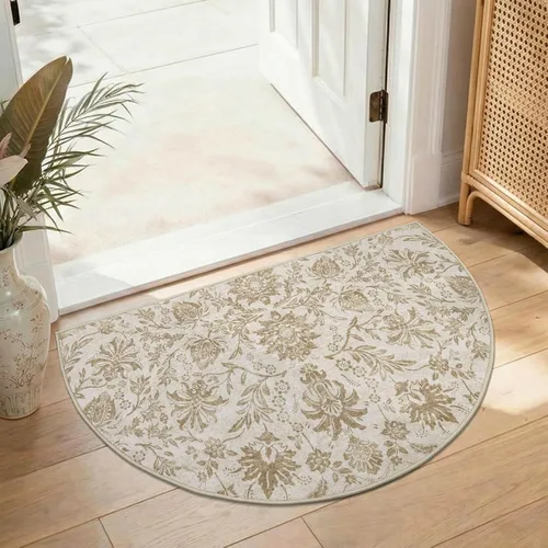 Vista 401 de jinchan Lima - Alfombra simétrica floral geométrica lavable, alfombra de entrada de medio círculo de 2 x 3, alfombra de media luna, suave y Azul