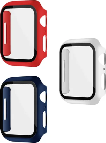 Vista 25 de Paquete de 3 fundas con protector de pantalla para Apple Watch de Negro + rosa intenso + morado oscuro